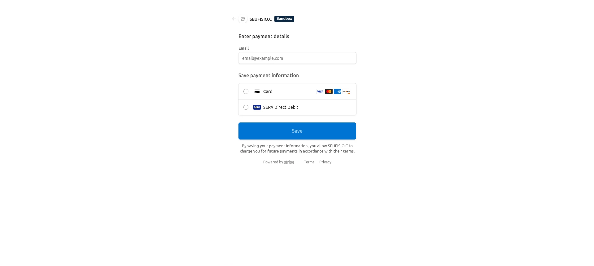 Tela de cadastro do método (visão do cliente)