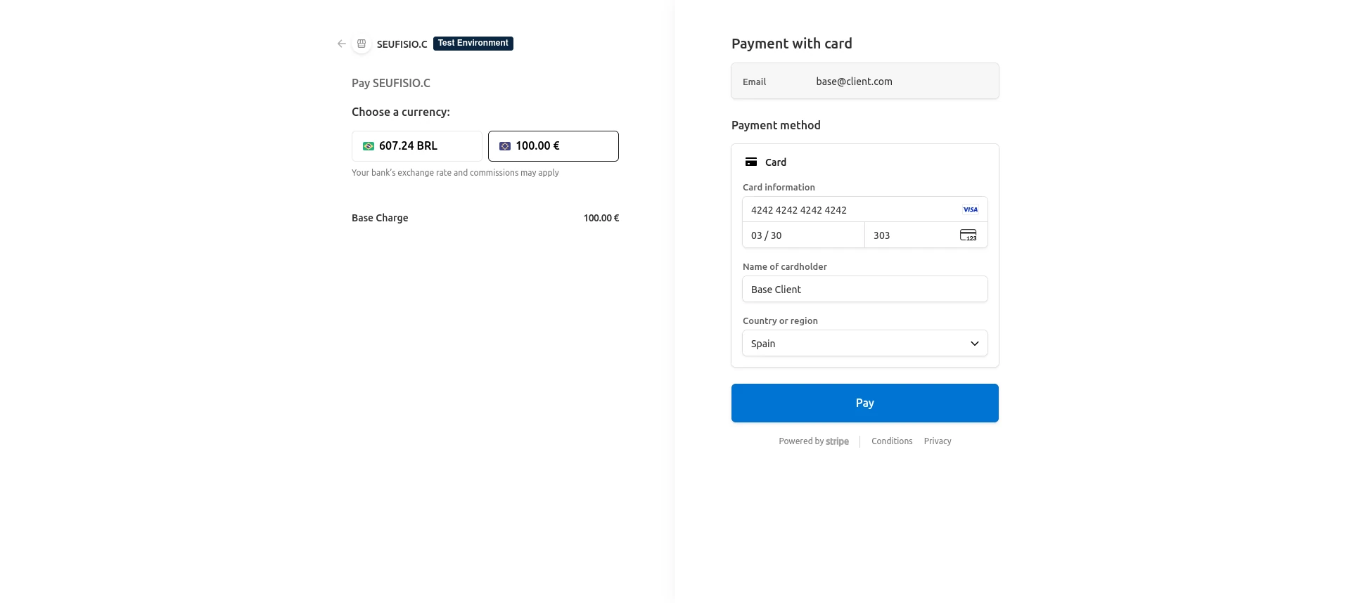 Página de pagamento do Stripe