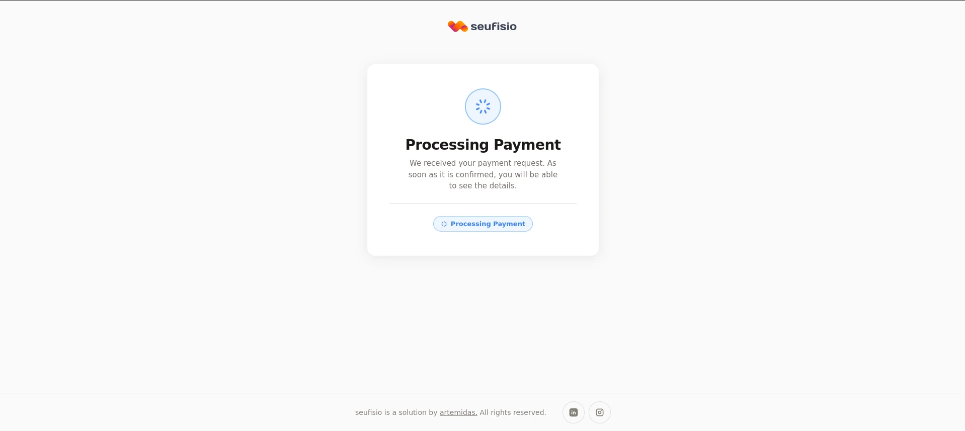 Tela "Processando Pagamento" (cliente)