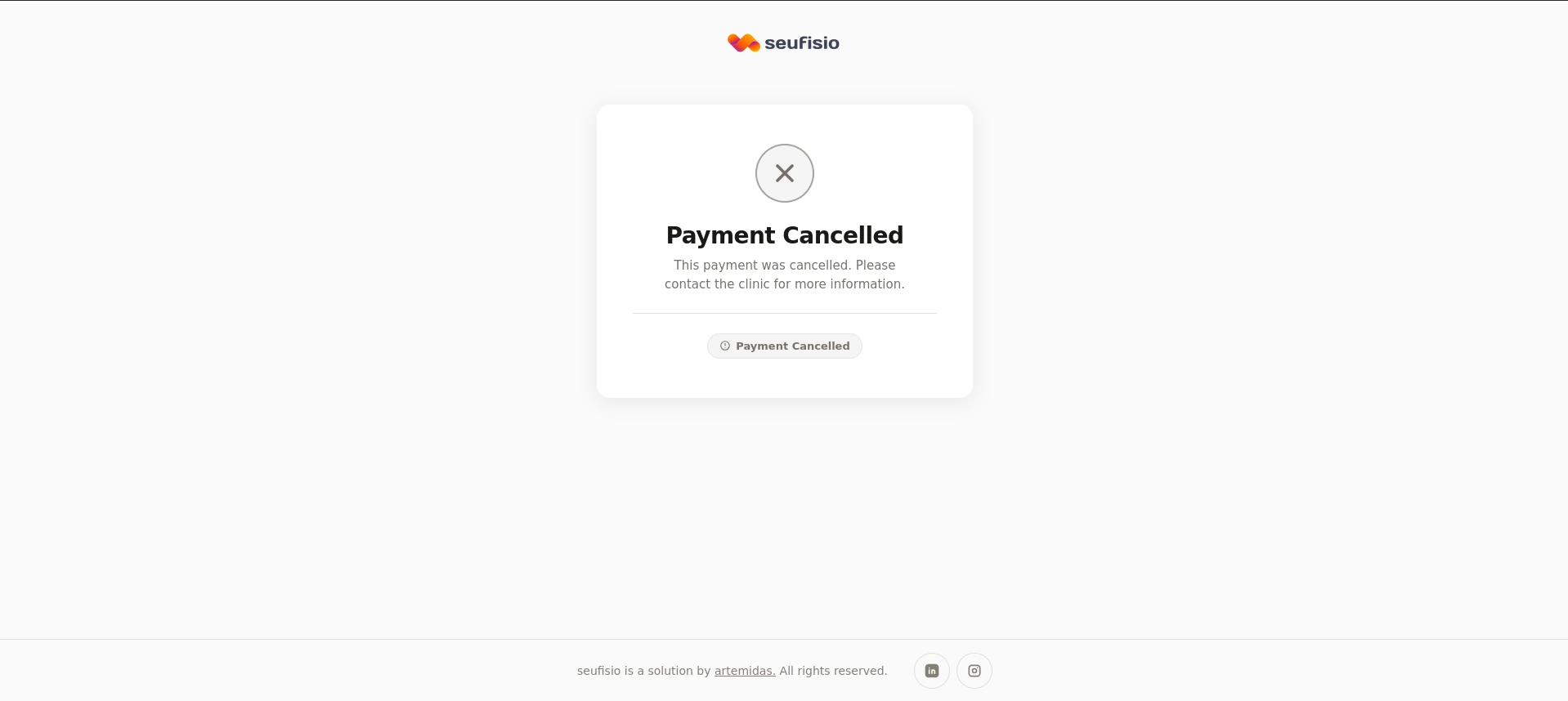 Tela "Pagamento Cancelado" (cliente)