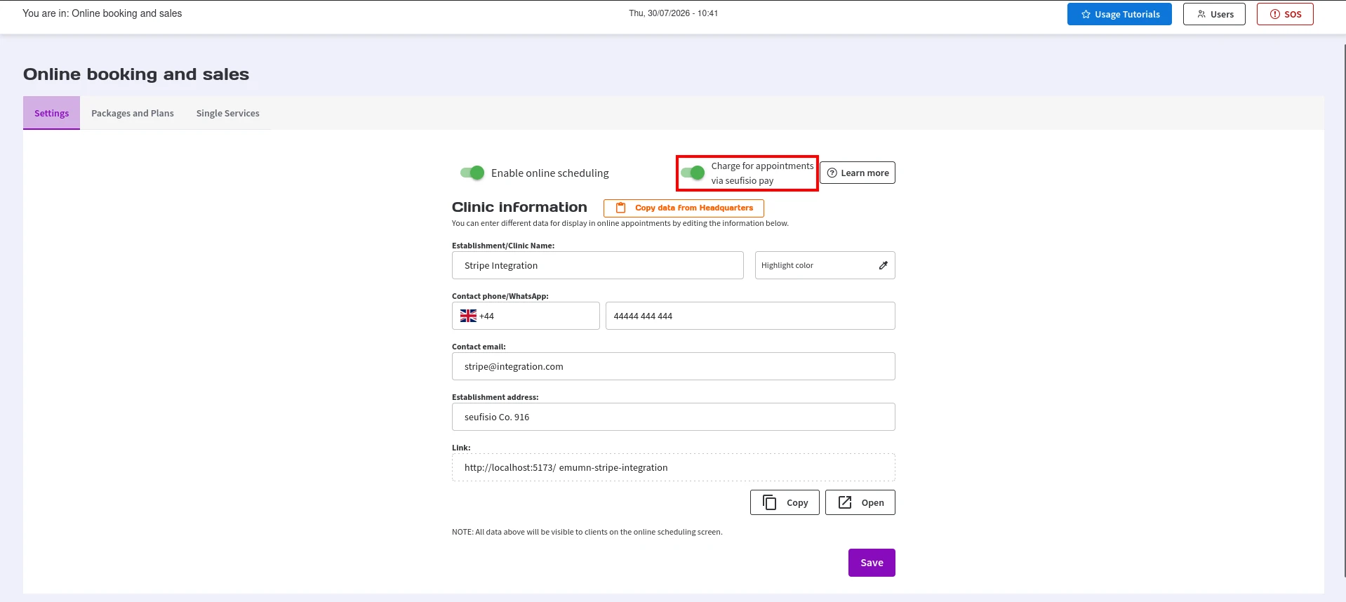 Configuração do Agendamento On-line com cobrança ativa